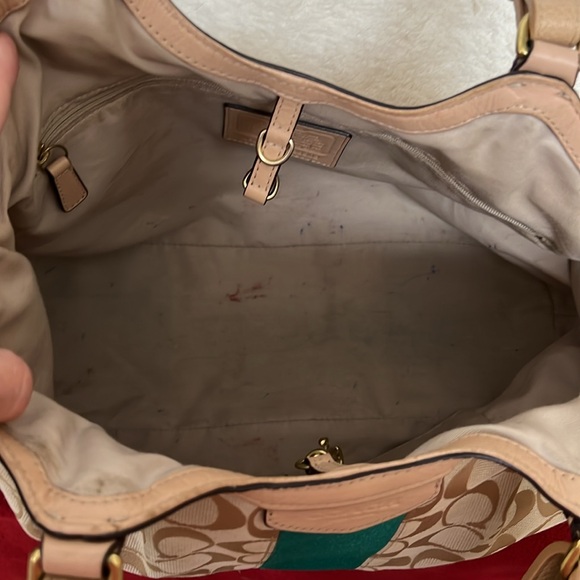 Coach big signature C with teal stripe tote/satchel - Picture 5 of 8